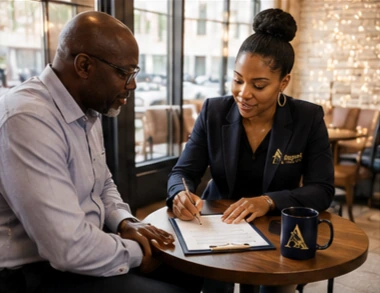 Mobile notary signing appointment with client